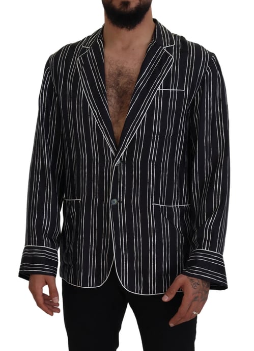 Dolce & Gabbana Blau Gestreiftes Seiden-Pyjama-Hemdjacke - Image 5