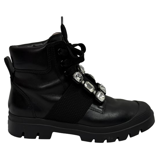 Roger Vivier Walky Viv' Kristallverzierte Stiefeletten aus schwarzem Leder - Image 1