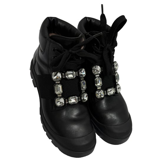 Roger Vivier Walky Viv' Kristallverzierte Stiefeletten aus schwarzem Leder - Image 6