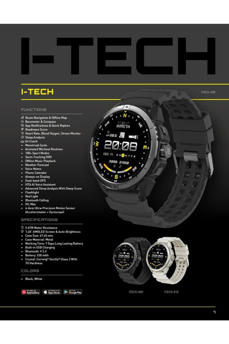 Invicta I-Tech ITECH-010 Herren Uhr - Smartwatch Bewegung - Edelstahl mit schwarzem Zifferblatt - 47 mm - Image 4