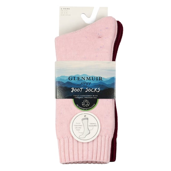 2 Paar Damen Thermo Stiefel Socken | Voll gepolsterte warme Wollmischung Wandersocken - Image 2