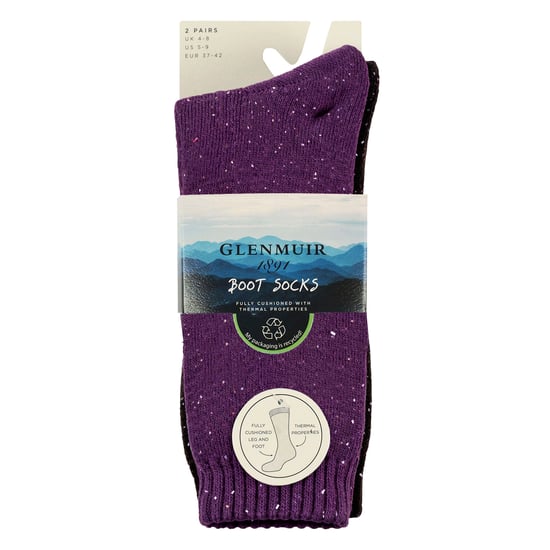 2 Paar Damen Thermo-Stiefelsocken | Voll gepolsterte warme Wollmischung Wandersocken - Image 2
