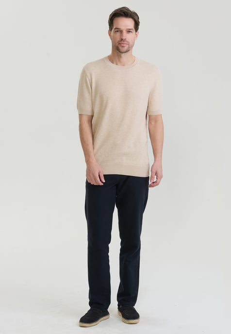 T-Shirt Basic-Strick-T-Shirt Mit Rundhalsausschnitt Und Knöpfen - Image 2