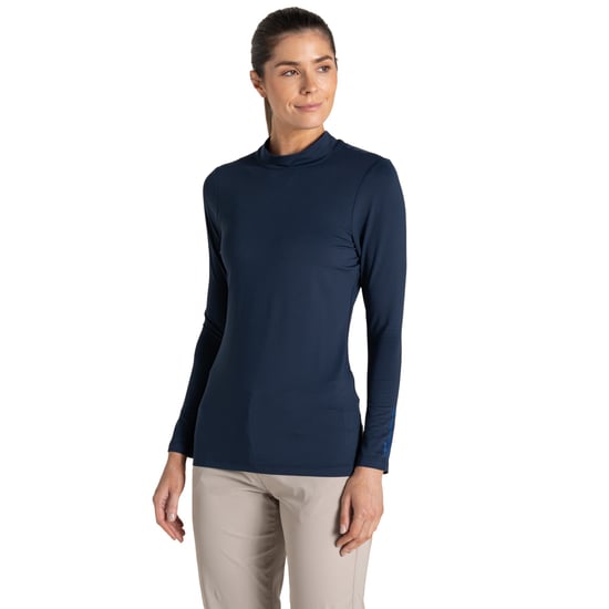 Craghoppers - T-Shirt für Damen, Stehkragen, Nosilife, Emblem, Langärmlig (Marineblau) - Image 3