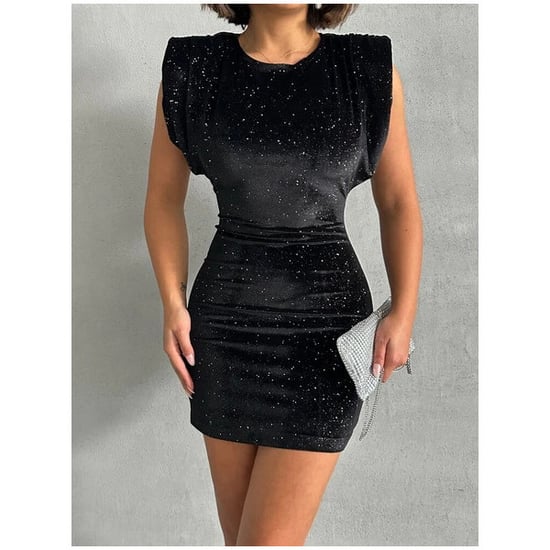 Meliana Schwarzes Damen-Minikleid mit Schulterpolstern und rückenfreiem Design, Pailletten - Image 3