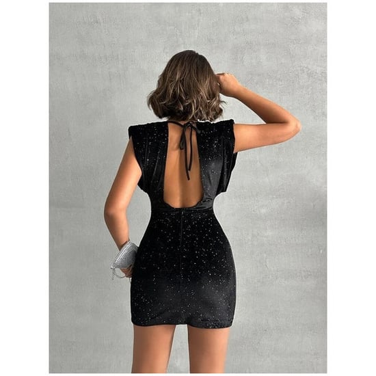 Meliana Schwarzes Damen-Minikleid mit Schulterpolstern und rückenfreiem Design, Pailletten - Image 4