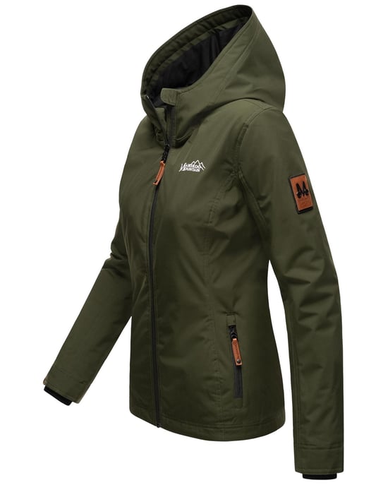 Marikoo Damen Übergangsjacke leichte wind- und wasserabweisende Jacke mit Kapuze Olive - Image 3