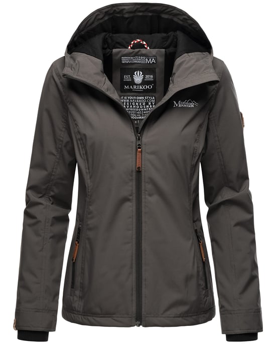 Marikoo Damen Übergangsjacke leichte wind- und wasserabweisende Jacke mit Kapuze Anthrazit - Image 1