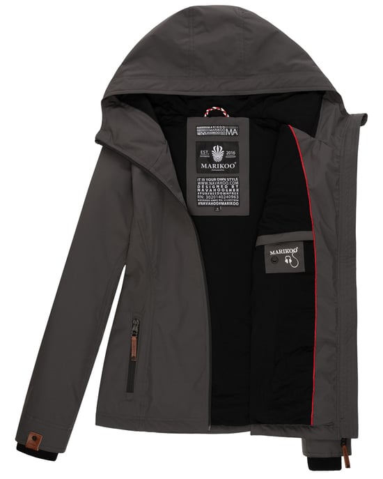 Marikoo Damen Übergangsjacke leichte wind- und wasserabweisende Jacke mit Kapuze Anthrazit - Image 6