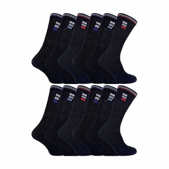 12 Paar Herren Retro Streifen Baumwoll-Sportsocken in Weiß & Schwarz - Image 1