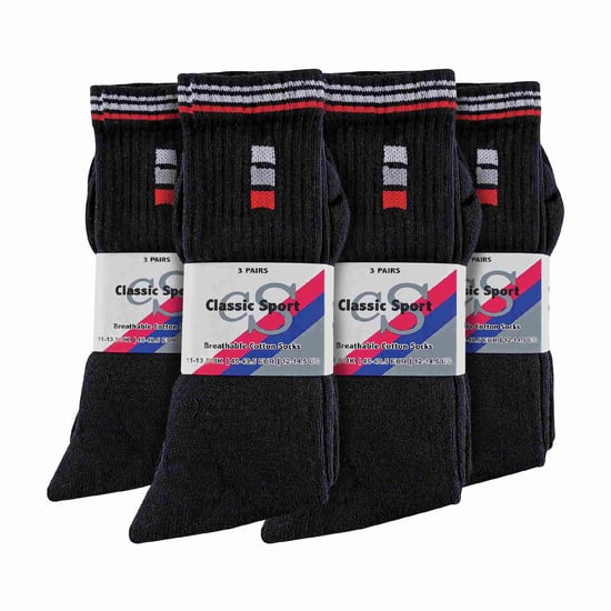 12 Paar Herren Retro Streifen Baumwoll-Sportsocken in Weiß & Schwarz - Image 2