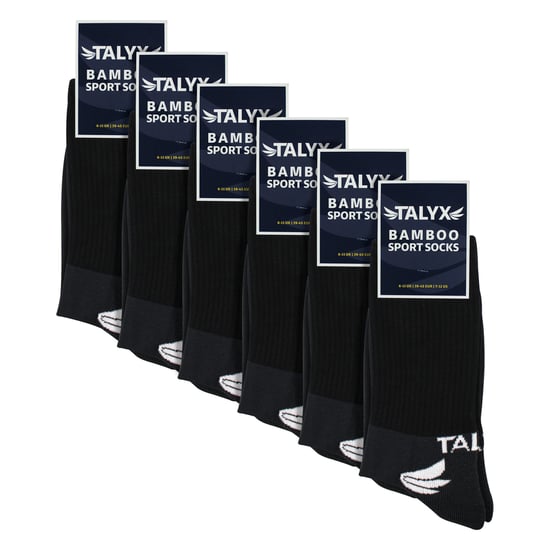 TALYX 6er-Pack Herren-Bambussportsocken mit verstärkter Ferse und Zehen, atmungsaktiv - Schwarz - Image 2