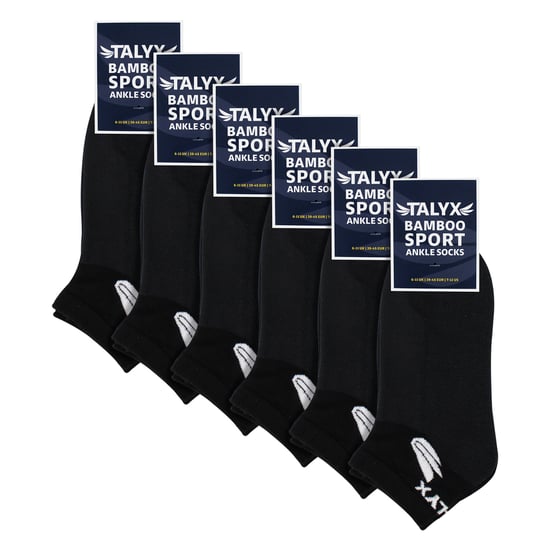 TALYX 6er-Pack Herren Knöchelsocken aus Bambus mit verstärkter Ferse und Zehenpartie, weich und atmungsaktiv - Schwarz - Image 2