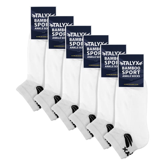 TALYX 6er-Pack Bambus-Knöchelsocken mit verstärkter Ferse und Zehenpartie - Weiß - Image 2
