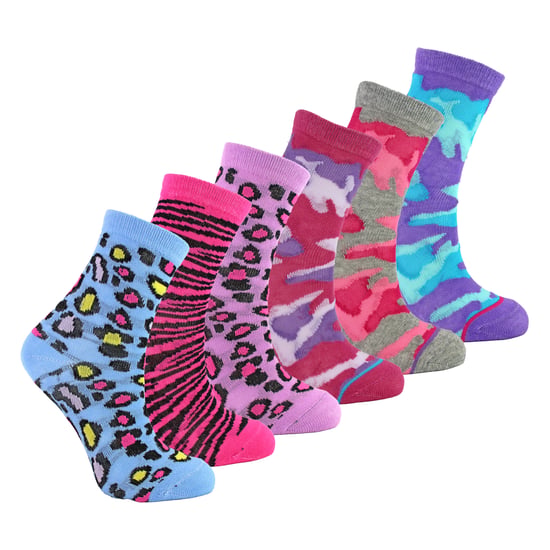 6er-Pack Mädchen Tiermuster Baumwollsocken | Bunte Camouflage-Muster-Socken - Image 3