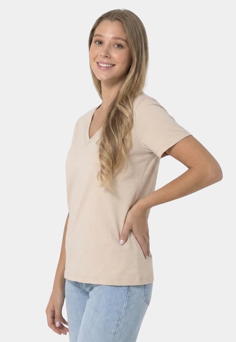 V-neck Premium T-Shirt BEIGE - Image 3