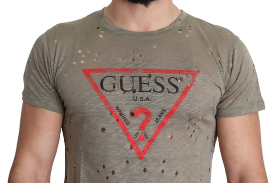 Guess Braun Baumwolle Stretch Logo Druck Herren Freizeit Perforiertes T-Shirt - Image 3
