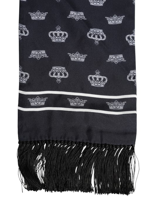 Dolce & Gabbana Schwarzes Seidenkrone Fransen Herren Schal - Image 3