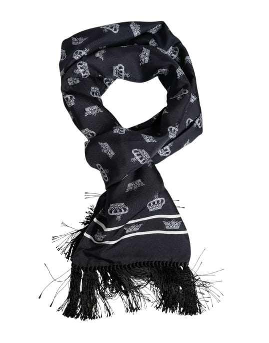 Dolce & Gabbana Schwarzes Seidenkrone Fransen Herren Schal - Image 4