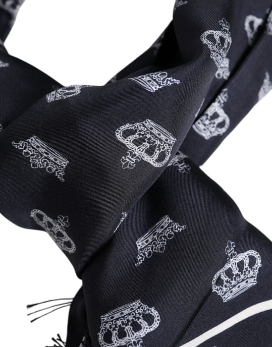 Dolce & Gabbana Schwarzes Seidenkrone Fransen Herren Schal - Image 5