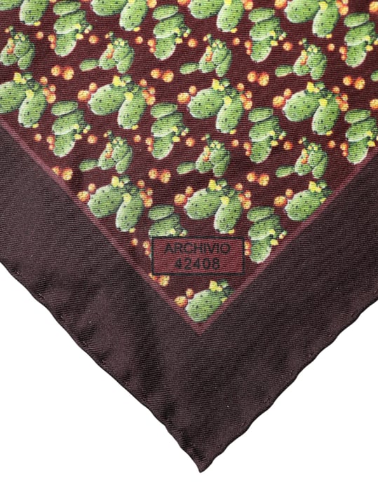 Dolce & Gabbana Brauner Kaktusdruck Quadrat Taschentuch Schal - Image 3