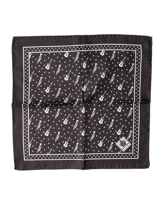 Dolce & Gabbana Schwarze Gitarre Trompete Herren Taschentuch Schal - Image 2