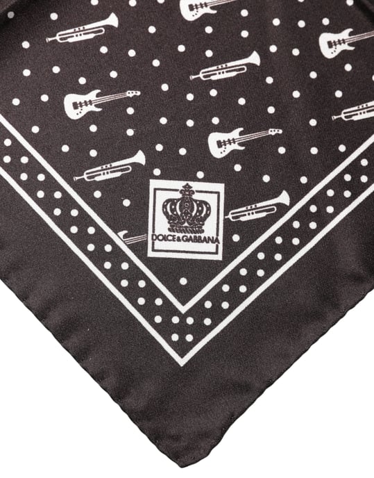 Dolce & Gabbana Schwarze Gitarre Trompete Herren Taschentuch Schal - Image 3