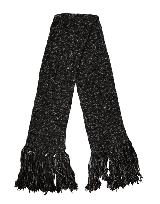 Dolce & Gabbana Schwarzer Wollfransen Halswickel Foulard Schal - Image 2