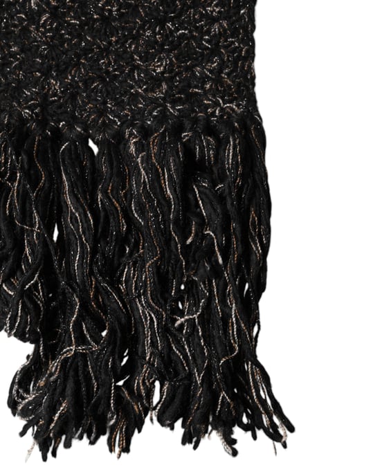 Dolce & Gabbana Schwarzer Wollfransen Halswickel Foulard Schal - Image 3
