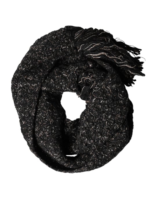 Dolce & Gabbana Schwarzer Wollfransen Halswickel Foulard Schal - Image 4
