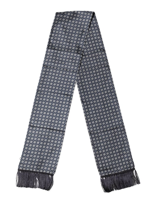 Dolce & Gabbana Blau Gemusterter Fransen Halsfoulard Schal - Image 2