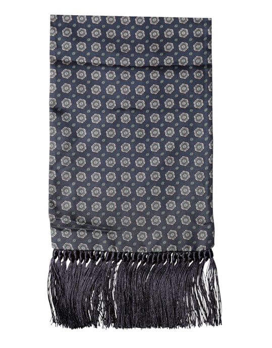 Dolce & Gabbana Blau Gemusterter Fransen Halsfoulard Schal - Image 3