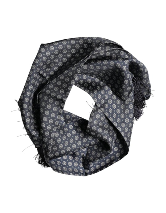 Dolce & Gabbana Blau Gemusterter Fransen Halsfoulard Schal - Image 4