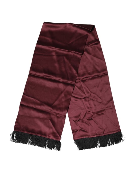 Dolce & Gabbana Weinfarbener Seiden-Satin-Fransen-Hals-Schal - Image 2