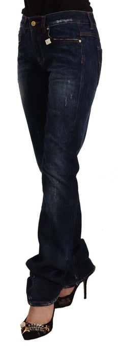 GF Ferre Dunkelblaue Gewaschene Mittlere Taille Baumwoll-Denim Gerade Jeans - Image 2
