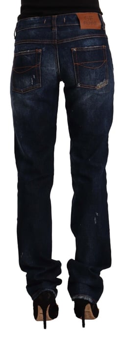 GF Ferre Dunkelblaue Gewaschene Mittlere Taille Baumwoll-Denim Gerade Jeans - Image 3