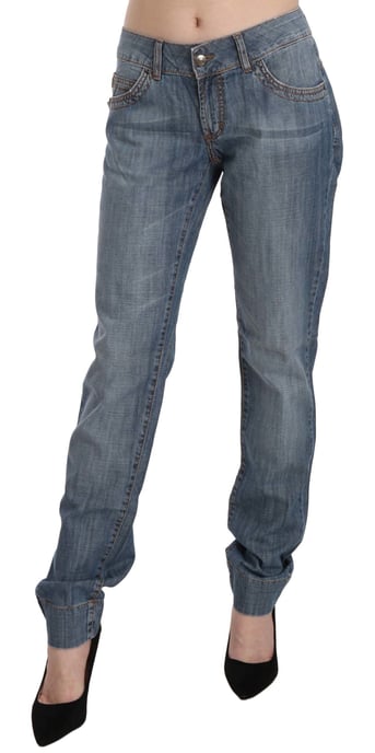 Just Cavalli Blue Washed Cotton Niedrig geschnittene Slim Fit Denim-Hose - Image 1