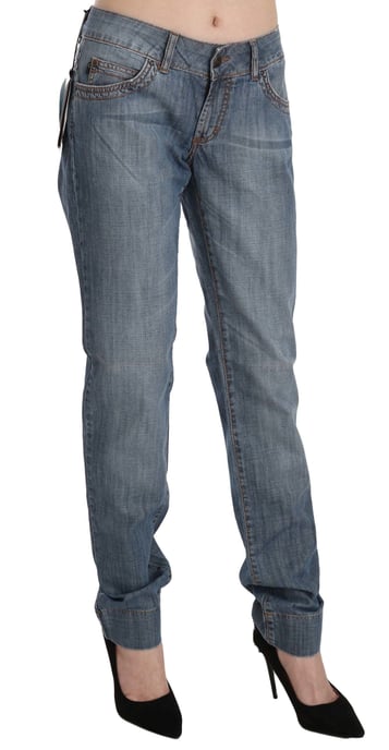 Just Cavalli Blue Washed Cotton Niedrig geschnittene Slim Fit Denim-Hose - Image 2