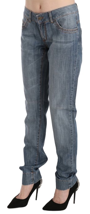 Just Cavalli Blue Washed Cotton Niedrig geschnittene Slim Fit Denim-Hose - Image 3