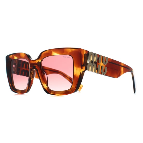 Miu Miu MUB05S 26E50U gestreifte Sonnenbrille in Tabakrosa mit rotem Farbverlauf - Image 2