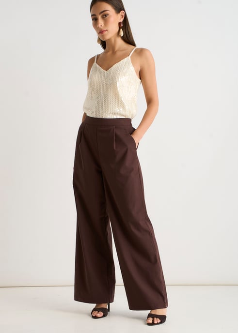 Weite Hose aus braunem Leinenmix - Image 3