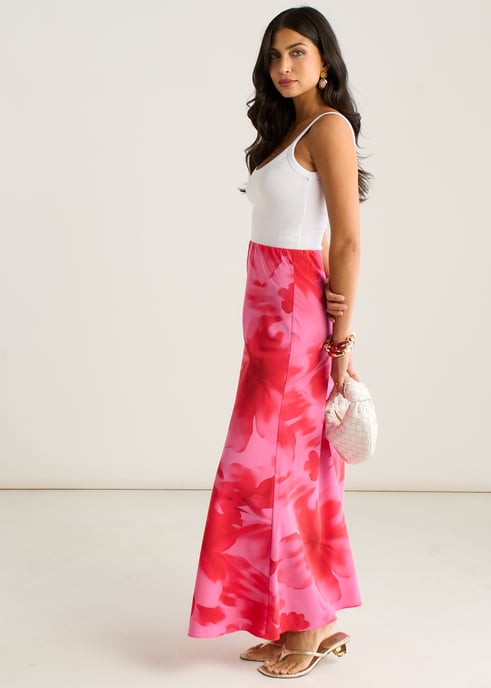 Rosa Aquarell Floral Print A Line Maxi-Rock - Image 3
