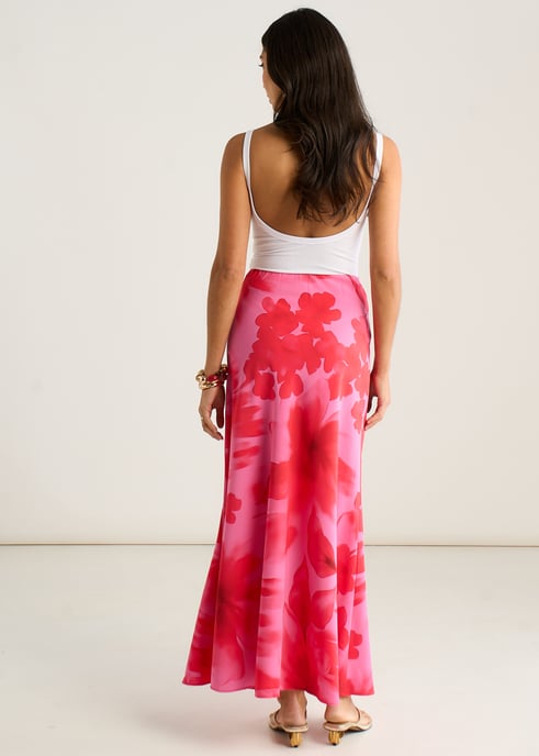 Rosa Aquarell Floral Print A Line Maxi-Rock - Image 4