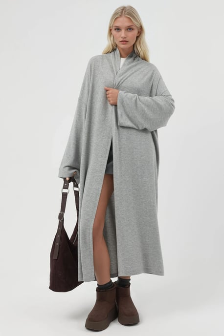 Lässiger Langarm-Cardigan mit offenem Vorderteil und Schalkragen - Image 1