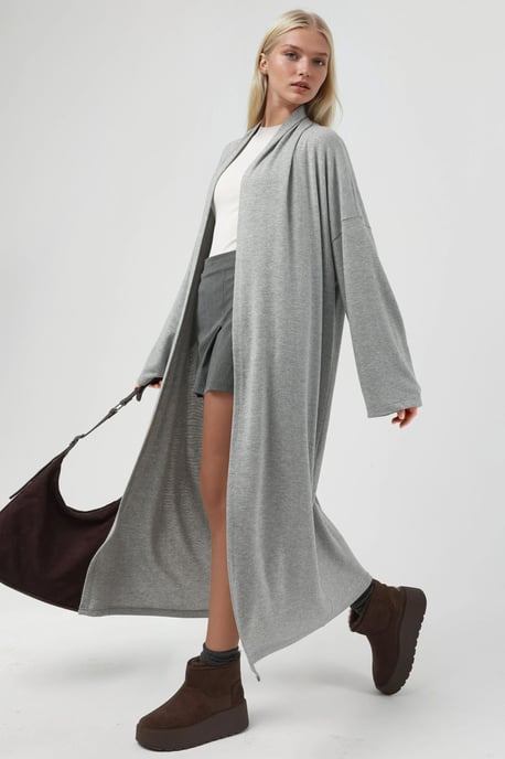 Lässiger Langarm-Cardigan mit offenem Vorderteil und Schalkragen - Image 2