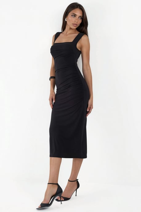 Midi-Kleid mit quadratischem Ausschnitt und Bodycon-Schnitt in Sandy - Image 2