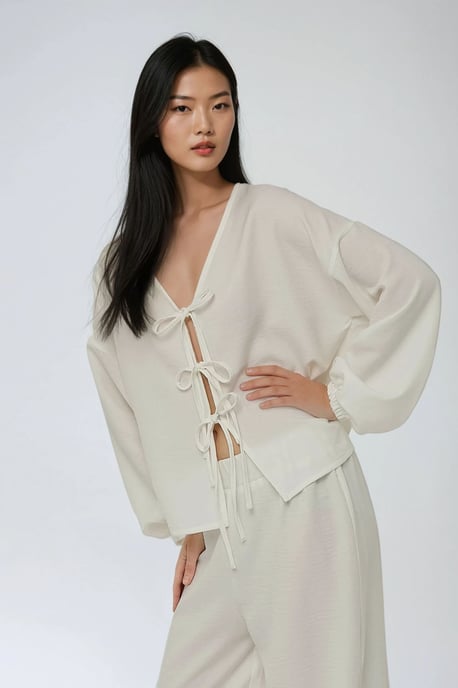 Lässige Passform Bluse mit Bindeband-Details - Image 2