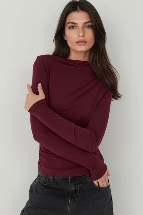 Bootsausschnitt-Bluse mit Raffung - Image 1