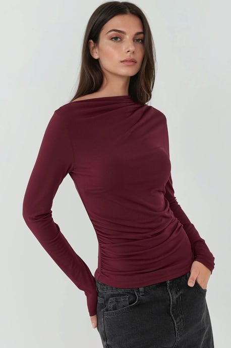 Bootsausschnitt-Bluse mit Raffung - Image 2