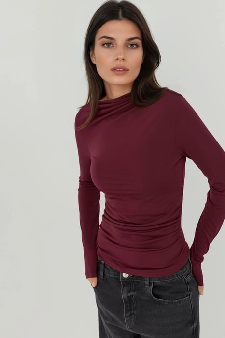 Bootsausschnitt-Bluse mit Raffung - Image 3